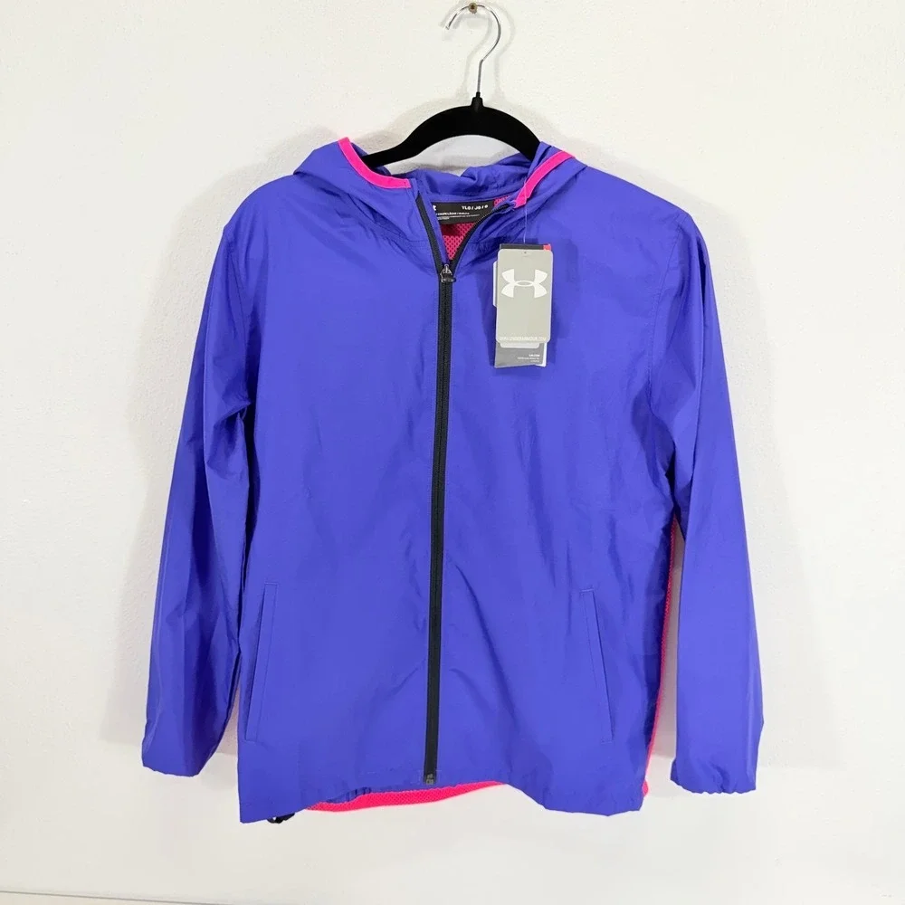 Under‎ Armour Girls 6X Blue Violet Full Zip Wind-resistant Sack Pack Rain Jacket